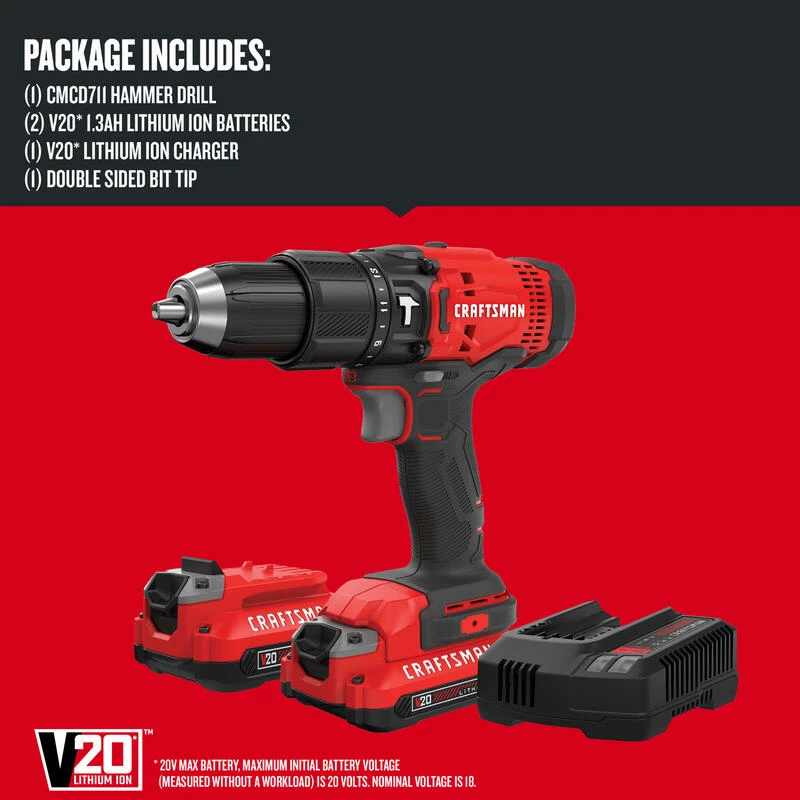 New ๐ Coupon โจ Craftsman 20 V 1/2 in. Brushed Cordless ๐จ Hammer Drill Kit (Battery & Charger) ๐ ๐ - Image 3