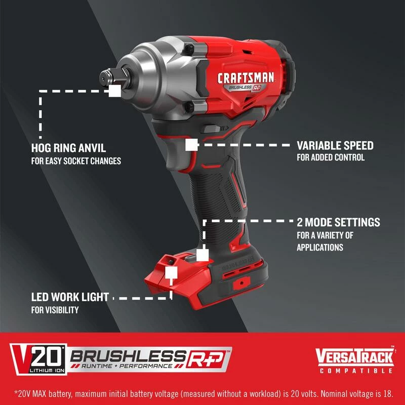 Outlet ๐ Best Pirce ๐งจ Craftsman 20 V 1/2 in. Cordless Brushless Impact ๐ง Wrench Tool Only ๐งจ โ - Image 2