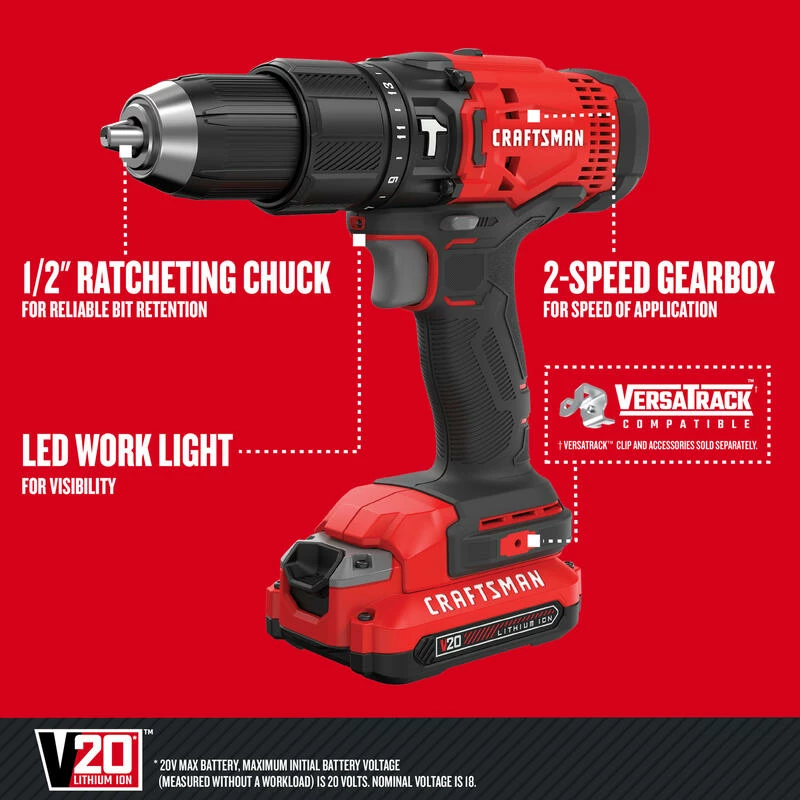 New ๐ Coupon โจ Craftsman 20 V 1/2 in. Brushed Cordless ๐จ Hammer Drill Kit (Battery & Charger) ๐ ๐ - Image 2