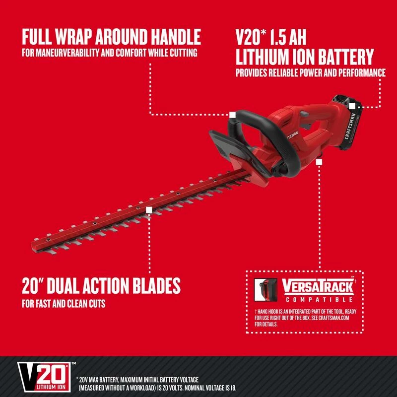 Buy ๐ Cheapest ๐ Craftsman V20 CMCHT810C1 20 in. 20 V Battery Hedge Trimmer Kit (Battery & Charger) โจ โ๏ธ - Image 3