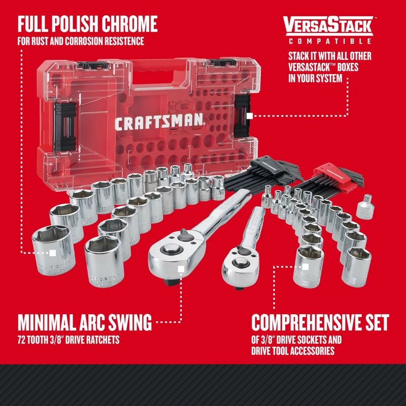 Top 10 โญ Brand new ๐คฉ Craftsman Versastack 1/4 and 3/8 in. drive Metric and SAE Mechanic's Tool Set 71 pc ๐ โญ - Image 2