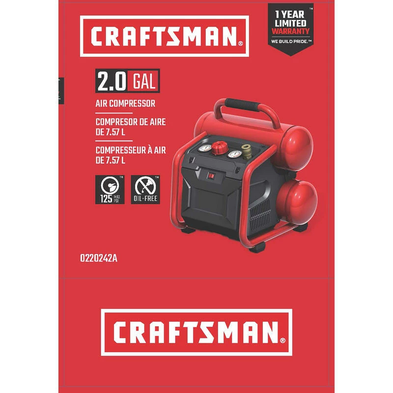 Outlet ๐ Flash Sale ๐ Craftsman 2 gal Twin Stack Portable Air Compressor 125 psi 0.3 HP ๐ ๐ - Image 3